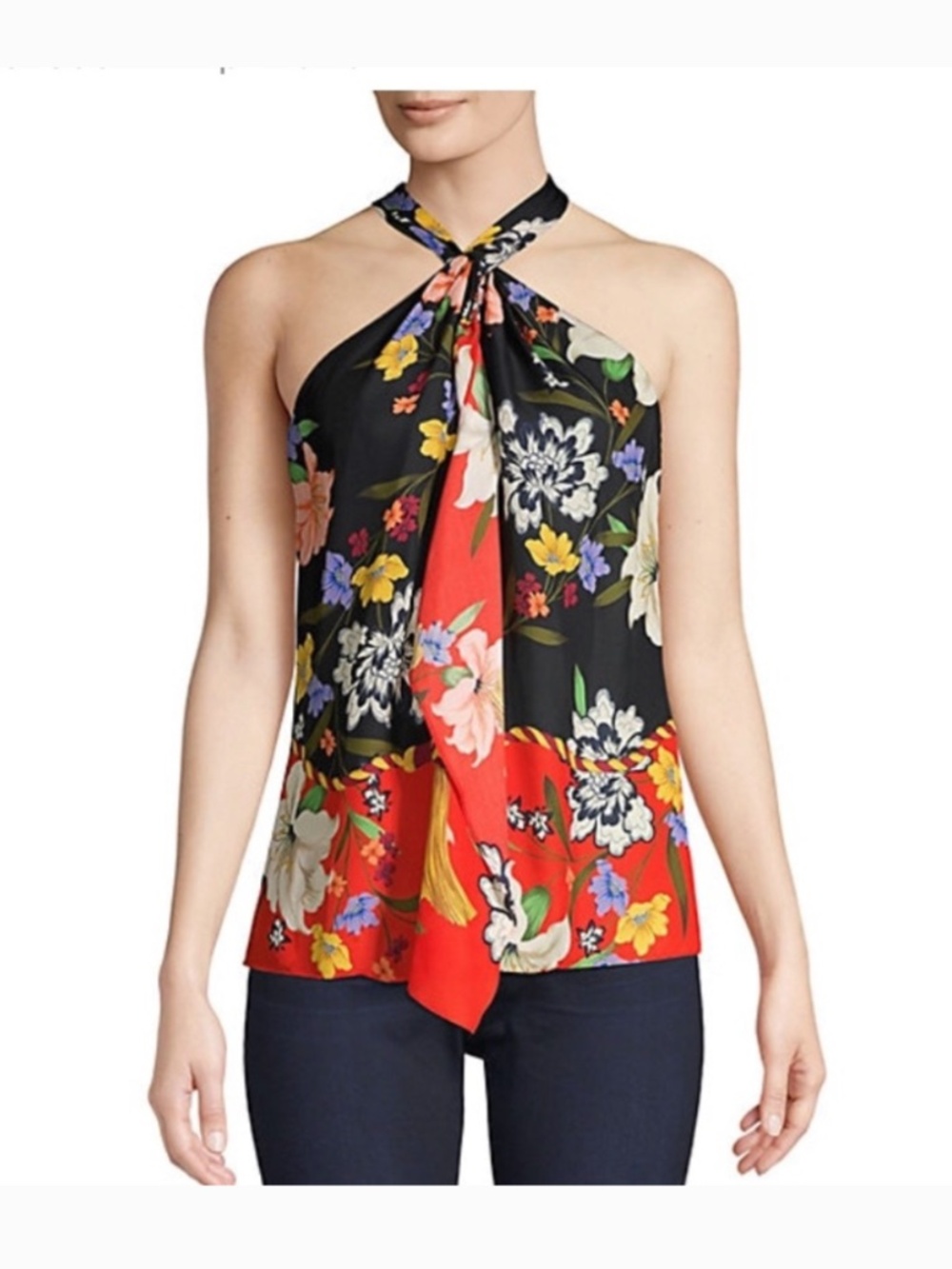 NWT Kobi Halperin Carine Floral Print Silk Blend Halter Blouse Size Medium